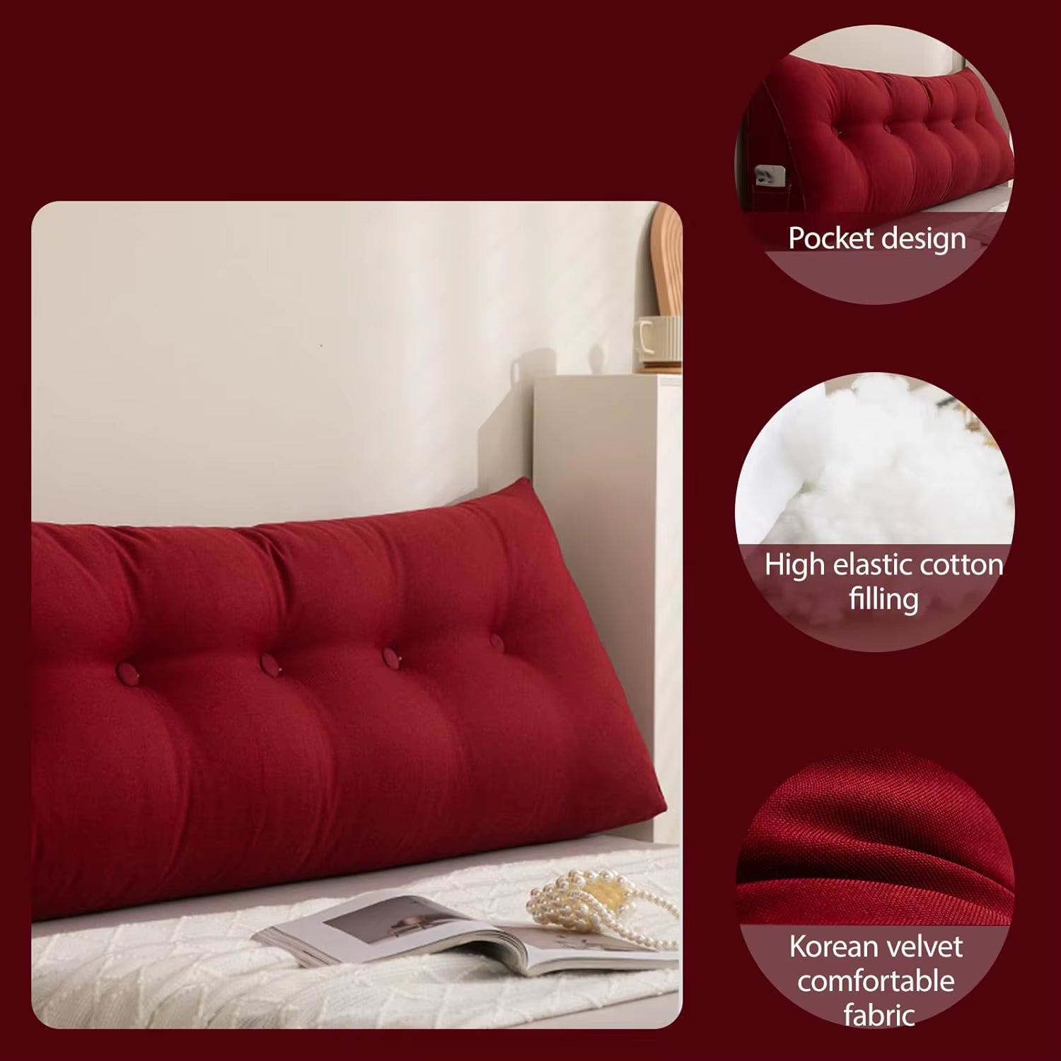 European Headboard Cushion Triangular Pillow with Filler Removable Reading Backrest Support Wedge Comfort Waist Pillow 침대용 등받이